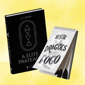 Kits da Editora Lampejo: kit com livro e bloco de anotações de A Elite Prateada.